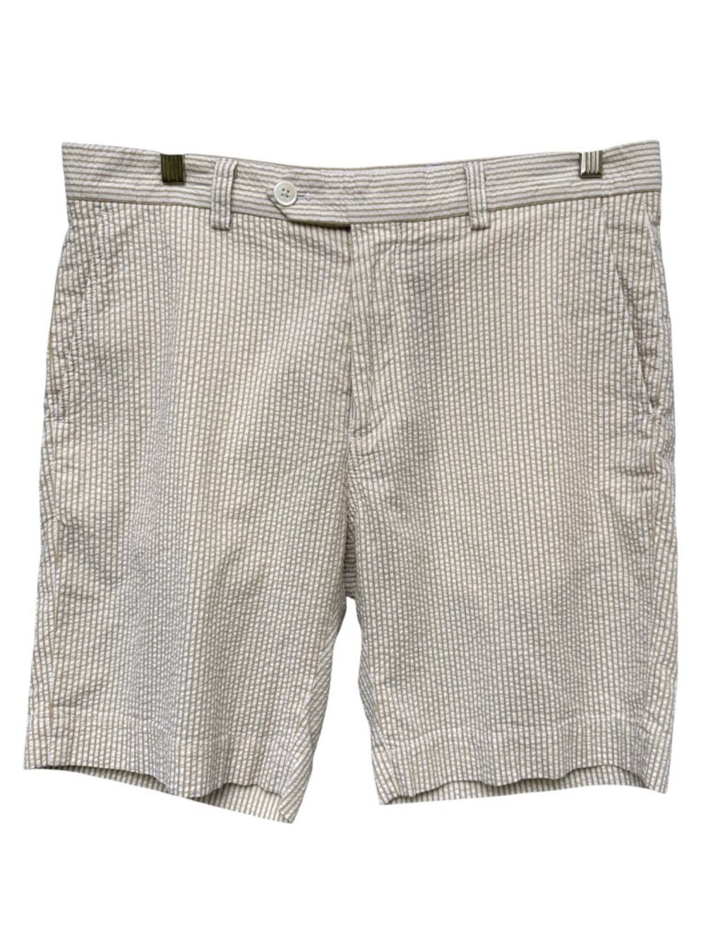 Brooks Brothers Seersucker Bermuda Shorts Men's 34 Slim Fit Beige Stripe Vintage